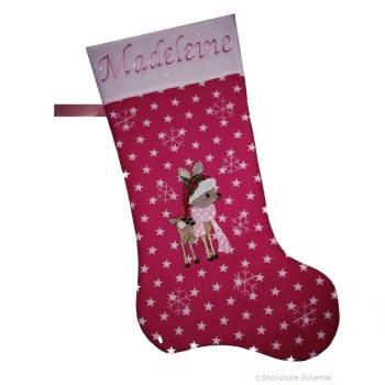Nikolausstiefel Rentier Stofffarbe grau Name dunkelrot